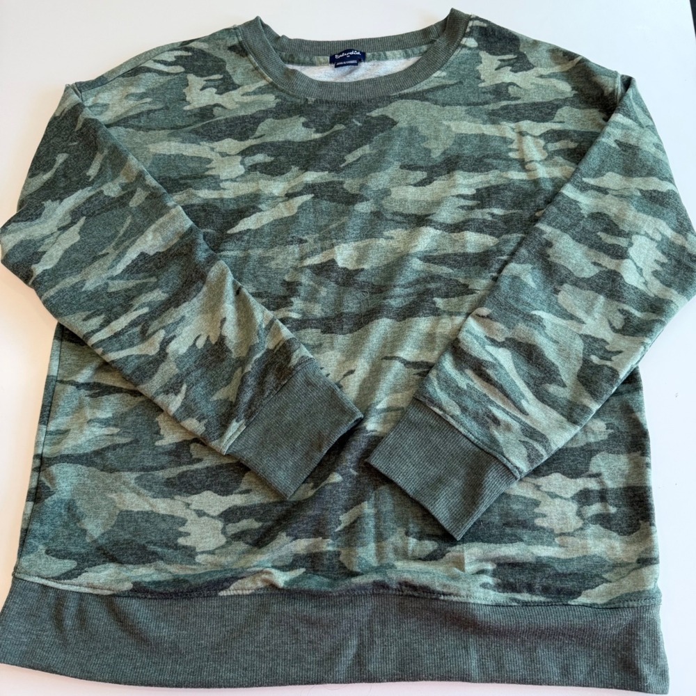 Splendid Camo‎ Print French Terry Crewneck Sweatshirt Green Grey Womens Medium